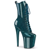 Green glitter 20 cm high heels ankle boots platform