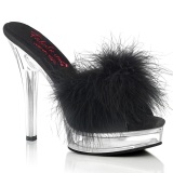 Leatherette 13,5 cm MAJESTY-501F-8 Black mules high heels with marabou feathers