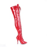 Patent 13 cm SEDUCE-3024 Red overknee boots with laces