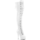 Patent 15 cm DELIGHT-3022 white overknee boots with laces