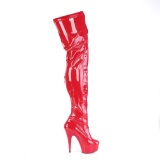 Patent 15 cm DELIGHT-3027 Red overknee boots with laces