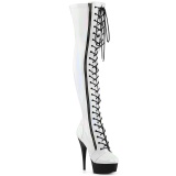 Patent 15 cm DELIGHT-3029 white overknee boots with laces