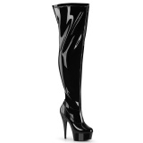 Patent 15 cm thigh high stretch overknee boots with wide calf