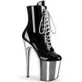 Patent 20 cm FLAMINGO-1020 Silver Chrome Platform Ankle Calf Boots