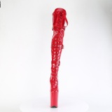 Patent 23 cm INFINITY-3028 high heeled thigh high boots with buckles red