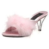 Pink 8 cm BELLE-301F Marabou Feathers Mules Shoes