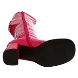 Pink boots block heel 7,5 cm - 70s years style hippie disco gogo under kneeboots patent leather