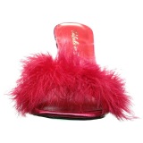 Red 10 cm CLASSIQUE-01F womens mules with marabou feathers