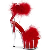 Red 18 cm ADORE-724F exotic pole dance high heel sandals with feathers