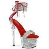 Red 18 cm SKY-327RSI pleaser high heels with strass ankle cuff