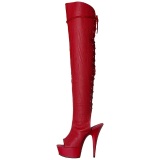 Red Leatherette 15 cm DELIGHT-3019 Platform Thigh High Boots