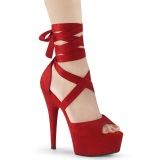 Red Leatherette 15 cm DELIGHT-679 high heels with ankle laces