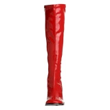 Red boots block heel 7,5 cm - 70s years style hippie disco gogo under kneeboots patent leather