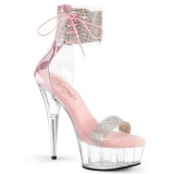 Rose 15 cm DELIGHT-627RS transparent platform high heels with ankle straps