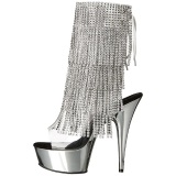 Silver 15 cm DELIGHT-1017RSF womens fringe ankle boots high heels