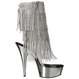 Silver 15 cm DELIGHT-1017RSF womens fringe ankle boots high heels