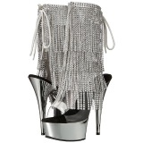 Silver 15 cm DELIGHT-1017RSF womens fringe ankle boots high heels