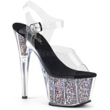 Silver 18 cm ADORE-708CG glitter platform high heels shoes