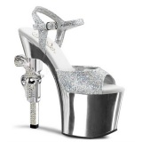 Silver 18 cm Pleaser REVOLVER-709G High Heels Chrome Platform