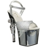 Silver 18 cm Pleaser REVOLVER-709G High Heels Chrome Platform