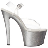 Silver 18 cm Pleaser SKY-308MG glitter high heels shoes