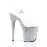 Silver Glitter 20 cm FLAMINGO-808LG Platform High Heeled Sandal Shoes