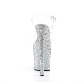 Silver Glitter 20 cm FLAMINGO-808LG Platform High Heeled Sandal Shoes