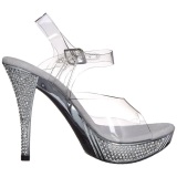 Silver Rhinestone 12 cm ELEGANT-408 Platform High Heeled Sandal