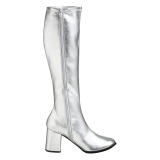 Silver boots block heel 7,5 cm - 70s years style hippie disco gogo under kneeboots vinyl