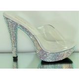 Transparent 13 cm COCKTAIL-501DM Platform High Heel Mules Rhinestone