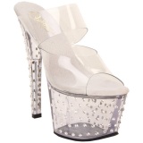 Transparent 18 cm STARDUST-702 Platform High Heel Mules Rhinestone