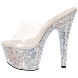 Transparent Silver 18 cm BEJEWELED-701DM Strass Platform Mules