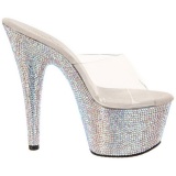 Transparent Silver 18 cm BEJEWELED-701DM Strass Platform Mules