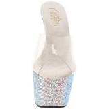 Transparent Silver 18 cm BEJEWELED-701DM Strass Platform Mules