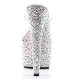 Transparent Silver 18 cm BEJEWELED-701MS Strass Platform Mules