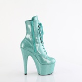 Turquoise glitter 18 cm high heels ankle boots platform