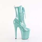 Turquoise glitter 20 cm high heels ankle boots platform