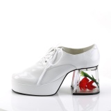 White PIMP-02 mens pimp shoes lace-up with goldfish aquarium heel