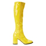 Yellow boots block heel 7,5 cm - 70s years style hippie disco gogo under kneeboots patent leather