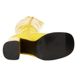 Yellow boots block heel 7,5 cm - 70s years style hippie disco gogo under kneeboots patent leather